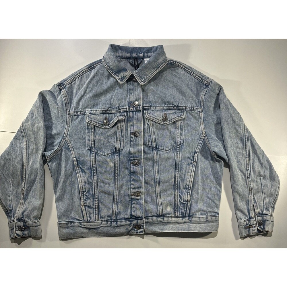 DIVIDED by H&M Women Denim Jacket Button Front Blue Jean Size Small Long Sleeve